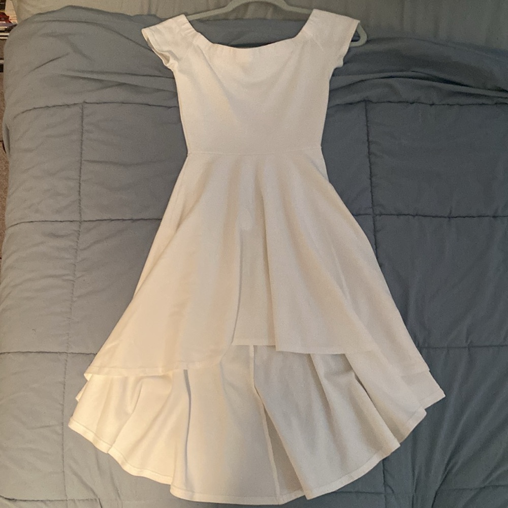 White Off the Shoulder Mid Length Dress